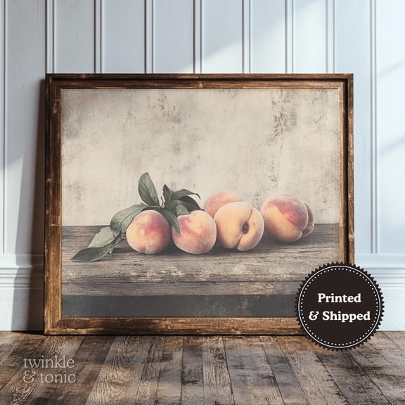 Vintage Peaches Art Print Moody Kitchen Wall Dã©Cor Rustic Farmhouse Poster Dark Cottagecore Dining Room Design UNFRAMED Poster, Wall Art for Decor, Present, 8x12