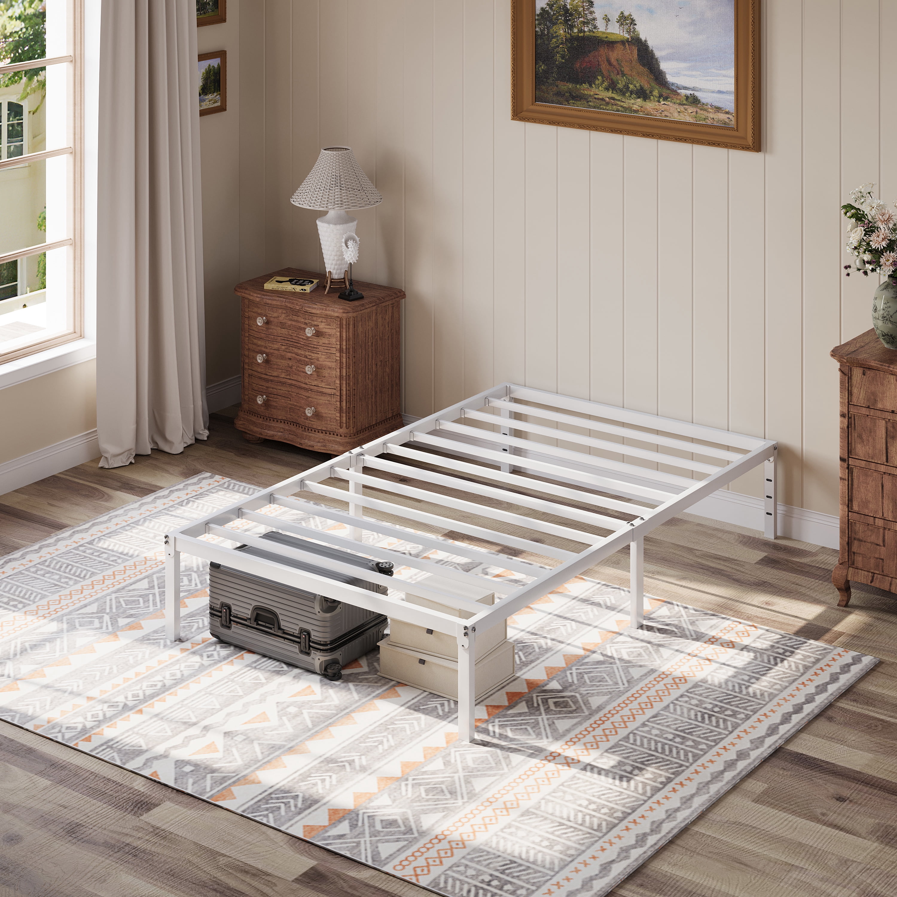 Einfach Twin Bed Frame, 12'' Metal Platform Bed with Ample Under-Bed Storage Space, Heavy Duty, No Box Spring Needed, White