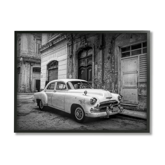 Stupell Industries Antique Car in City Transportation Photography Black Framed Art Print Wall Art, 14 x 11