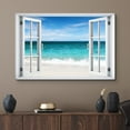 thumbnail image 2 of wall26 Canvas Print Wall Art Window View Teal Tropical Blue Ocean Shore Horizon Wilderness Nature Photography Realism Scenic Landscape Colorful Multicolor for Living Room, Bedroom, Office - 32&quot;x, 2 of 5