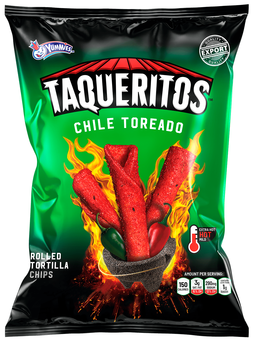 (4 pack) Yummies Taqueritos Rolled Tortilla Chips, Chile Toreado Flavor, 8 oz