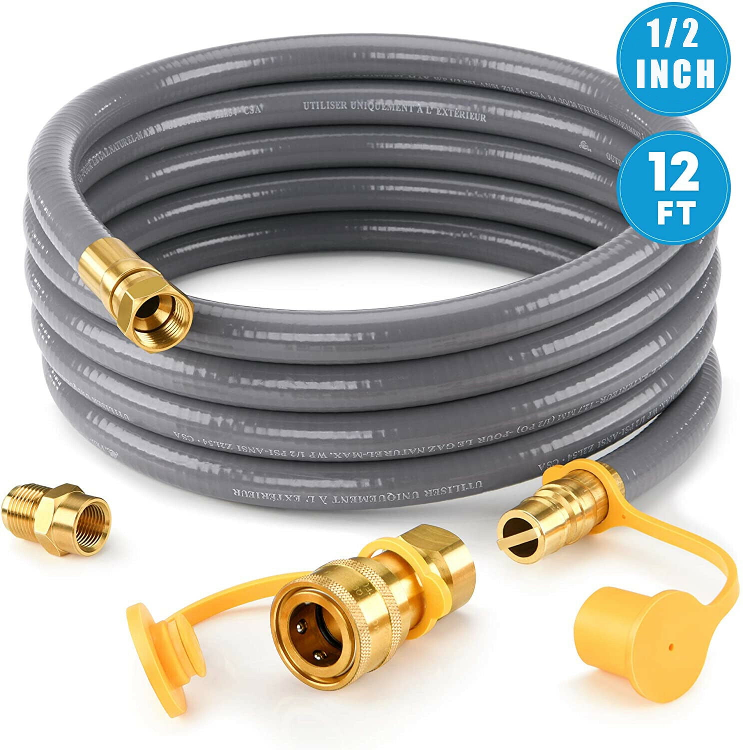 12 Feet 3/8 inch ID Natural Gas Grill Hose with Quick Connect for Low Pressure 