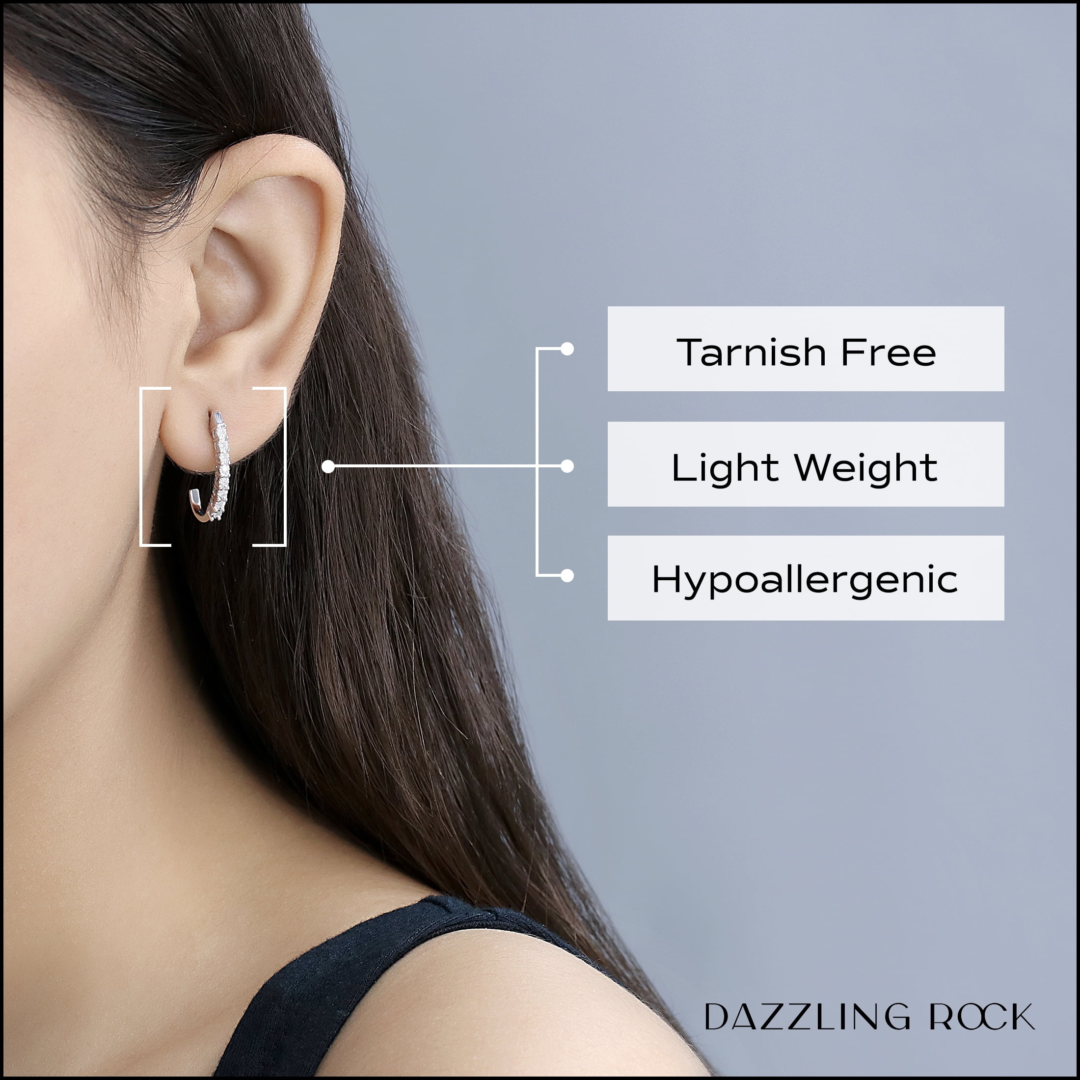 Dazzlingrock Collection 0.15 CT Round Diamond J Shaped Hoop Earrings for Her, 10K White Gold