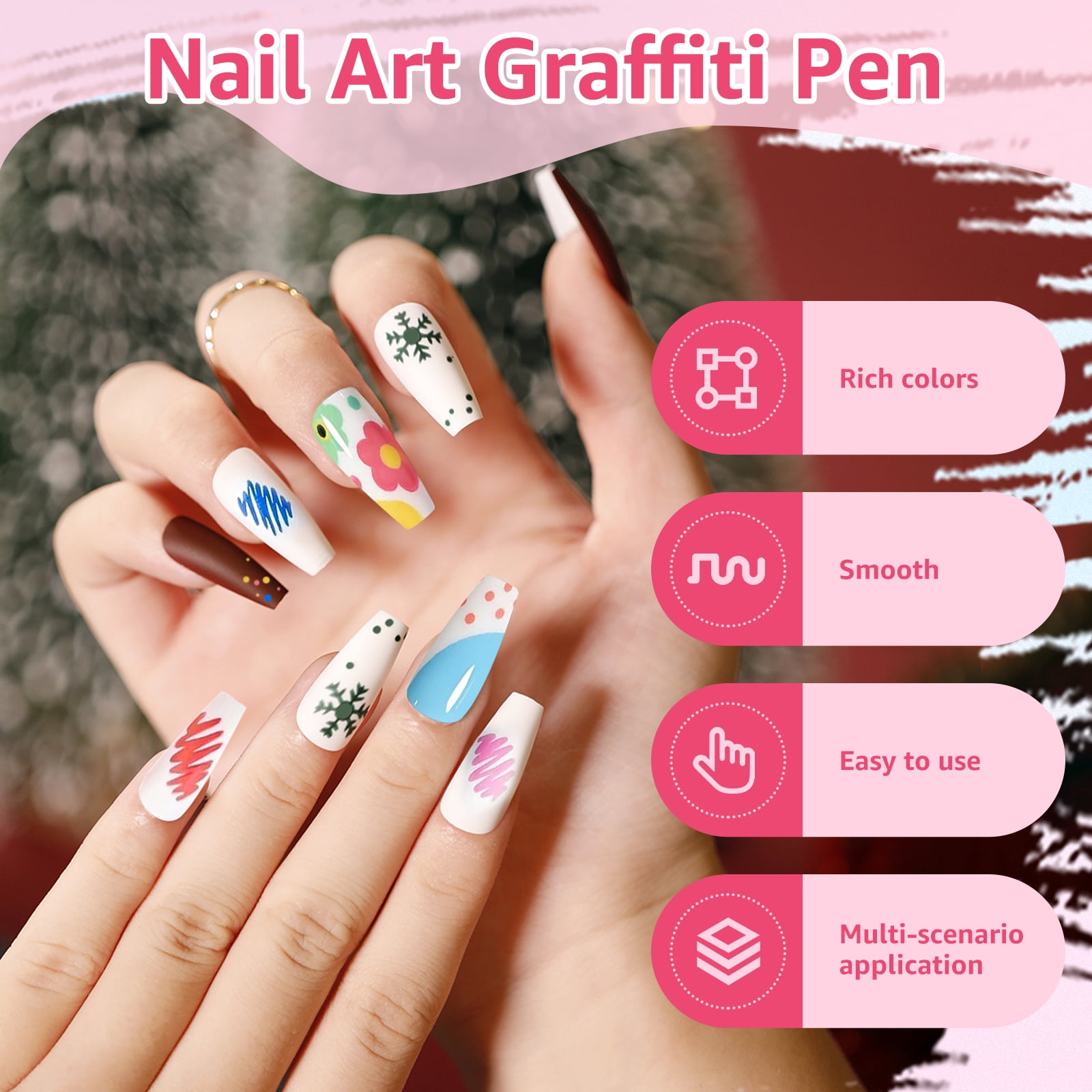 Vensio 24-Piece Nail Art Pens Set 12-Color Graffiti Dotting Markers Acrylic Paint Point Liners for DIY Manicure