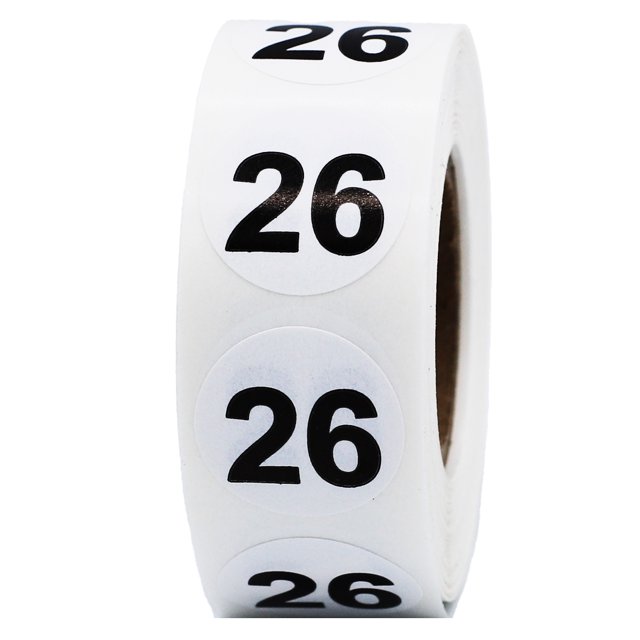 Circle Dot Number 26 Stickers | 0.75" Inch Round | 500 Pack