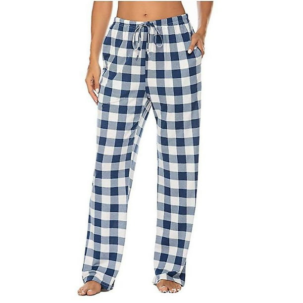 LANBAOSI 2 Pack Women Flannel Pajama Pants With Pockets Female Cotton Plaid Pajamas  Bottoms Comfy Drawstring Lounge Trousers Sleepwear Size L 