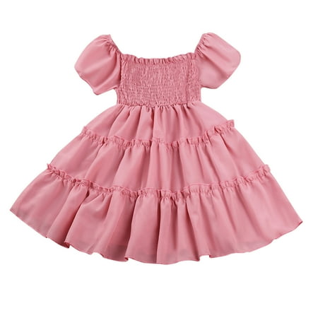 

Dresses for Teens Girls Short Sleeve Princess Dress Solid Print Pink 100