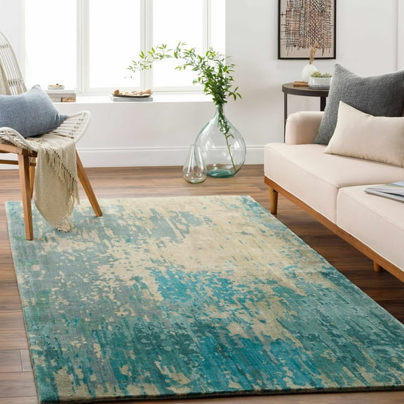 Hauteloom Fonda Wool Living Room, Bedroom Area Rug - Modern - Gray, Blue - 2' x 3'
