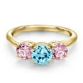 thumbnail image 3 of Gem Stone King 18K Yellow Gold Plated Silver Blue Apatite and Pink Lab Grown Diamond Engagement Ring for Women | 1.82 Cttw | Round 6MM | Gemstone Birthstone | Size 7, 3 of 6