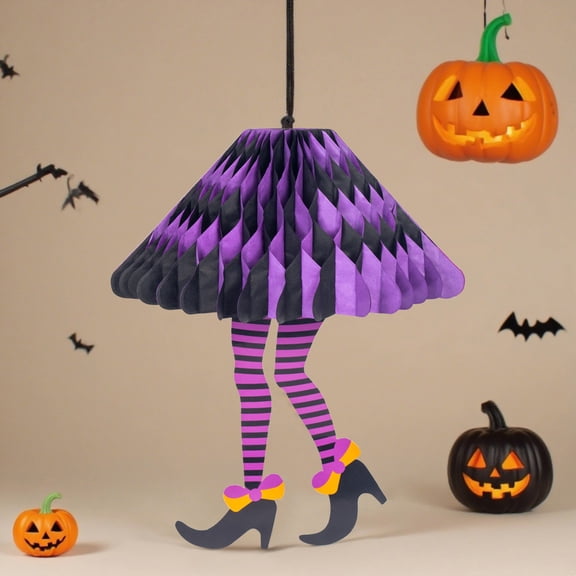 Clearance Under $1.6! 1 Pack Halloween Witch Leg Honeycomb Hanging Decoration, 3D Paper Ornament, for Window Display Party Decor