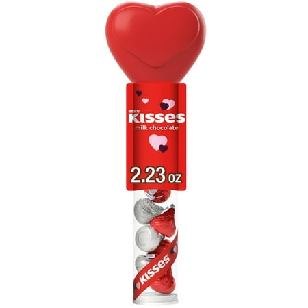 HERSHEY'S KISSES Milk Chocolate, Valentine's Candy Plastic Cane, 2.24 oz