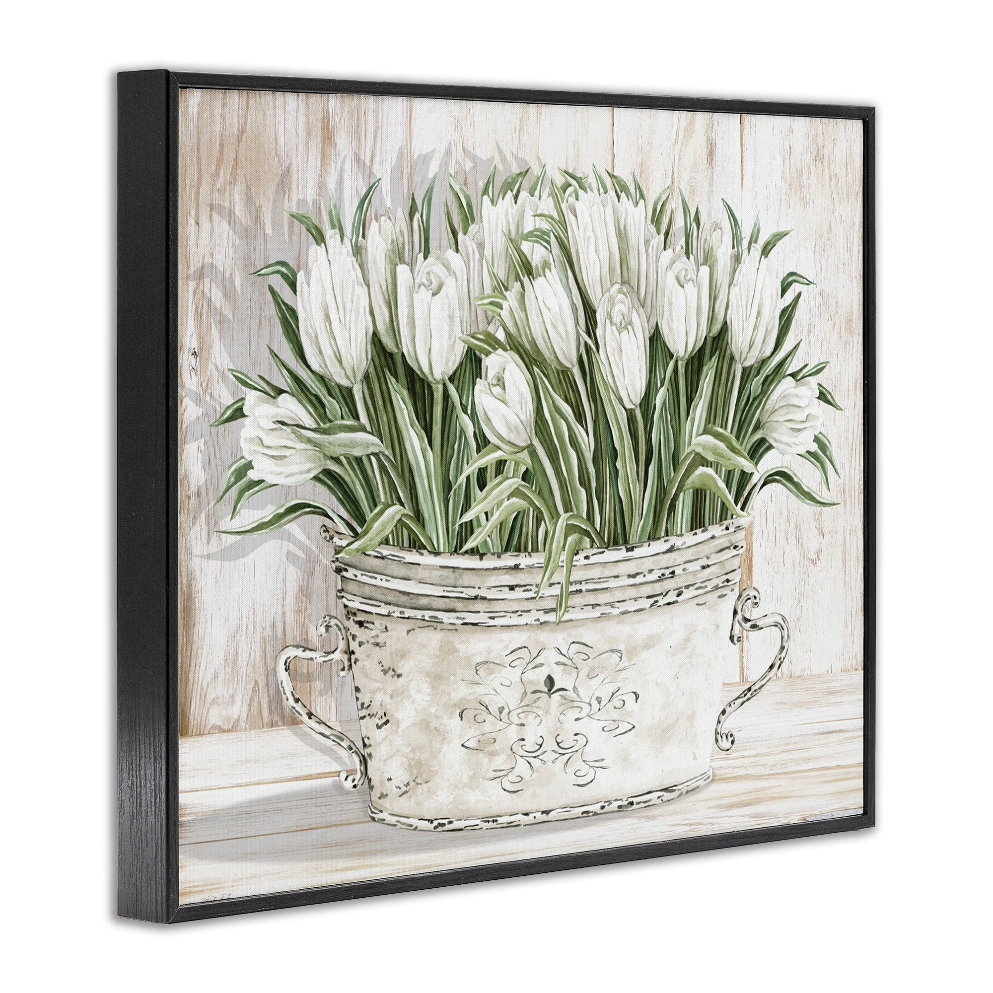 Stupell Industries White Tulip Flowers Fresh Vintage Country Tin Painting, 20 x 16, Design by Cindy Jacobs