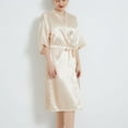 thumbnail image 4 of Defitshape Women's Satin Robe Short Sleeve Bathrobe Knee Length Lightweight Wedding Soft V Neck Bride Silky Sleepwear Golden X-Large, 4 of 4