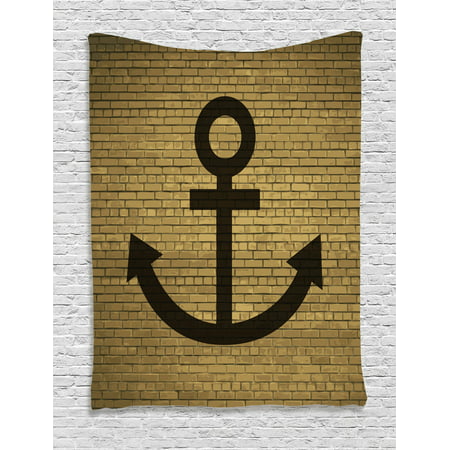Anchor Decor Wall Hanging Tapestry, Digital Anchor Chain Icon Over Brick Wall Vintage Vessel Part Hook Up The Boat Theme, Bedroom Living Room Dorm Accessories, By