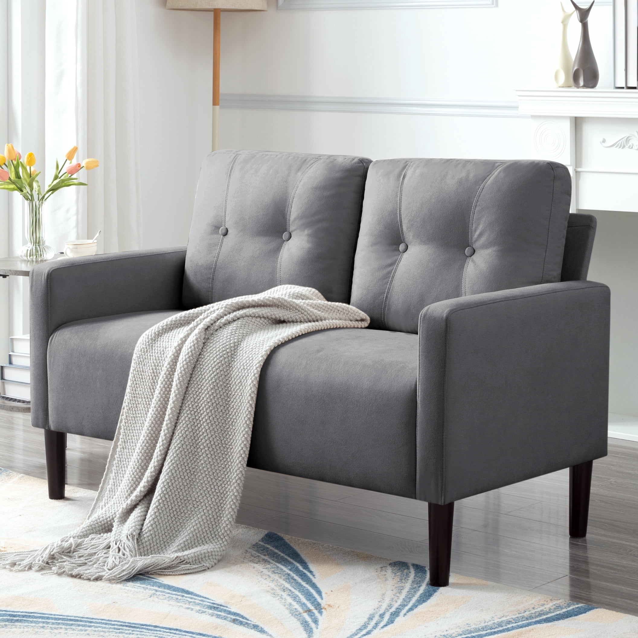 Gewnee Loveseat Couch 51.2 Inch, Modern Small Sofa for Living Room,Apartment, Office, Café – Solid Wood & Iron Frame,Removable Back Cushions,Tapered Wood Legs,6 Colors