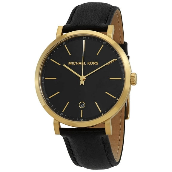 Michael Kors Quartz Black Dial Black Leather Ladies Watch MK8737