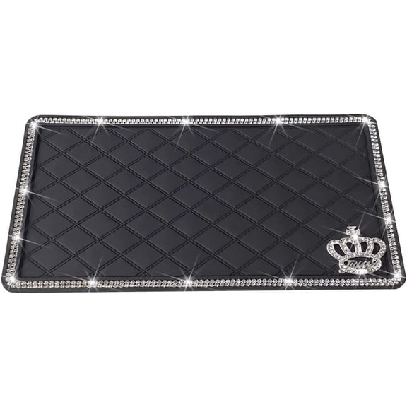Queen Crystal Rhinestone Non-Slip Mat for Car, Magic Dashboard Anti-Slip Pad Mat for Cell Phone, Keys, Sunglass, Electronic Devices Bling Diamond Accessories 10.2x5.9 inches
