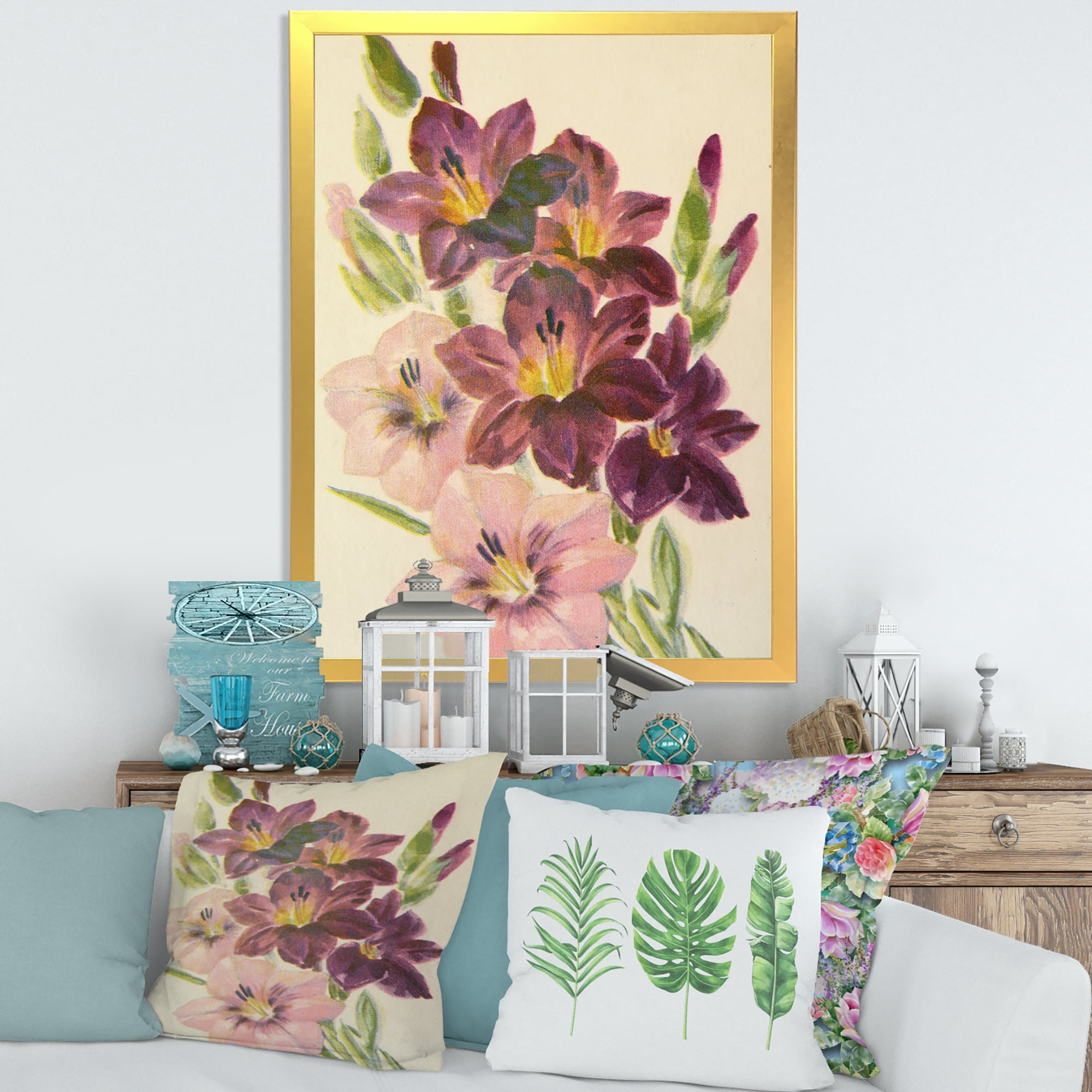 Designart 'Retro Dark and Light Pink Gladiolus' Traditional Framed Art Print