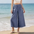 thumbnail image 5 of Admvng Women's Striped Wide Leg Elastic High Waist Pockets Culottes Copped Pants, 5 of 7