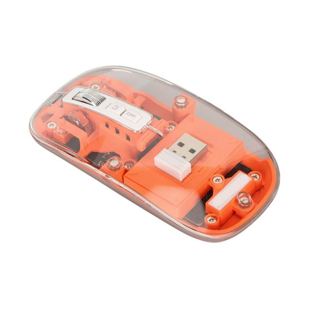 M Buder Ratón Inalámbrico Transparente Bluetooth 2.4G 2400 DPI Recargable RGB Anaranjado