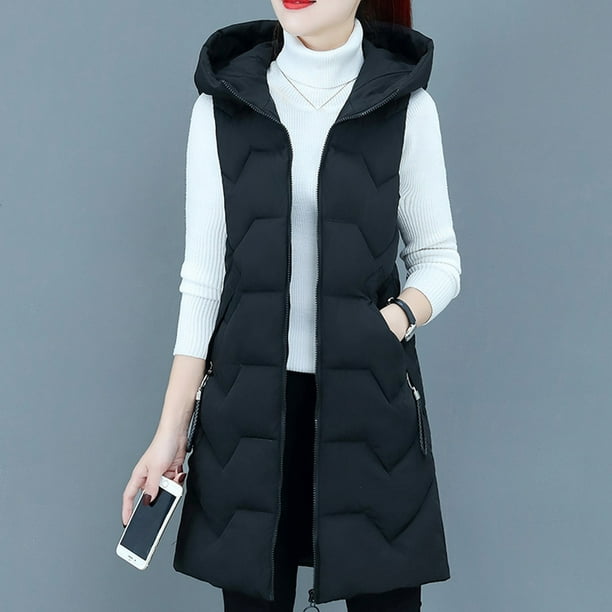 Sayhi Women's Long Winter Coat Vest With Hood Sleeveless Warm Down