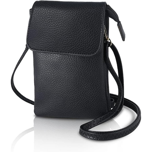 Leather Crossbody Phone Bag Black Phone Bag Small Cross Body Shoulder Bag 4 Layer Wallet Purse With Magnetic Clamshell