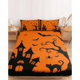 thumbnail image 2 of King Size Fitted Sheet Set - Orange Halloween 3 Piece Bedding Sets 16" Deep Pocket Fitted Sheet with 2 Pillowcases, Scary Castle Bats Tree Silhouette Brushed Microfiber Hotel Luxury Bed Sheets, 2 of 9