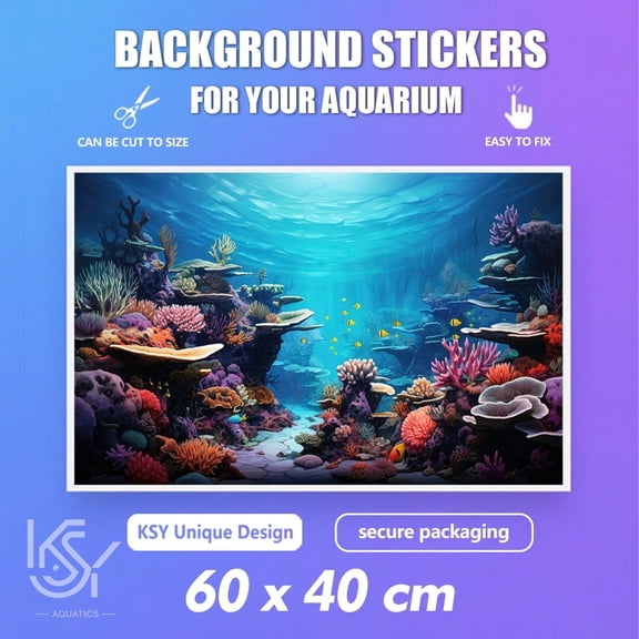 KSY Aquatics Coral Reef Aquarium Background Sticker - 24"x16" (60x40cm) - Realistic Underwater Scene, Self-Adhesive & Bubble-Free for Fish Tank