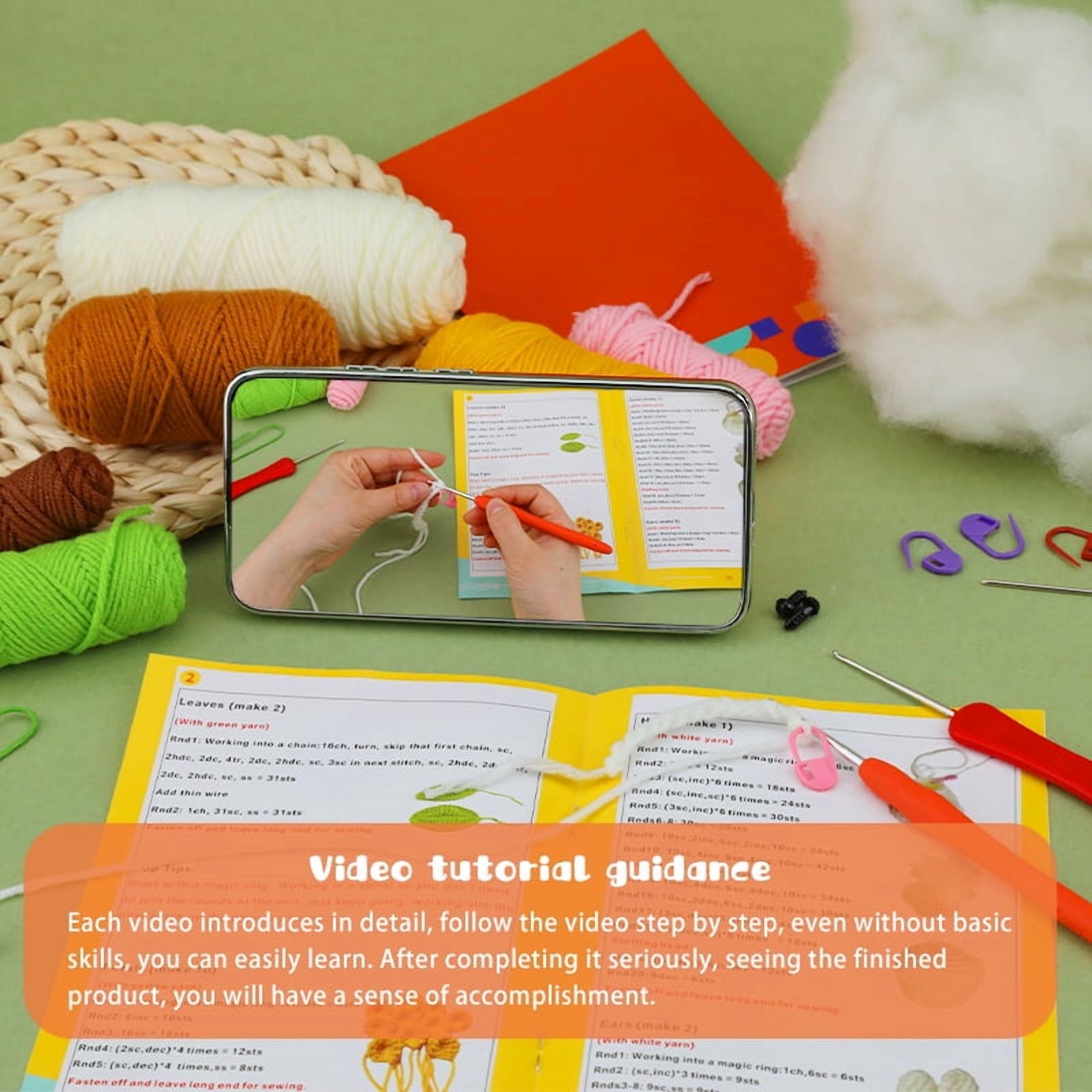 DIYCT Crochet Kit for Beginners - Beginner Crochet Kit for Adults Kids Gift - Complete Crochet Kits with Step by Step Video Tutorials, Easy Learn to Crochet Stuffed Animals Knitting Kit(Rabbit)