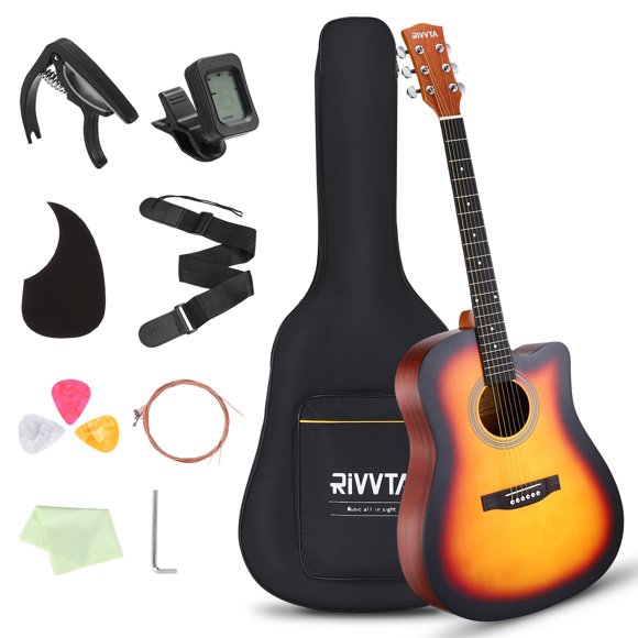 41 Inch Acoustic Guitar for Beginners Adults, Cutaway Bundle with Gig Bag, Tuner, Strings, Picks, Strap, Capo