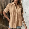 thumbnail image 4 of Sakmal Short Sleeve Cute Tops for Women Yellow Solid Collared Button-Up Shirts Shirts for Women, 4 of 8