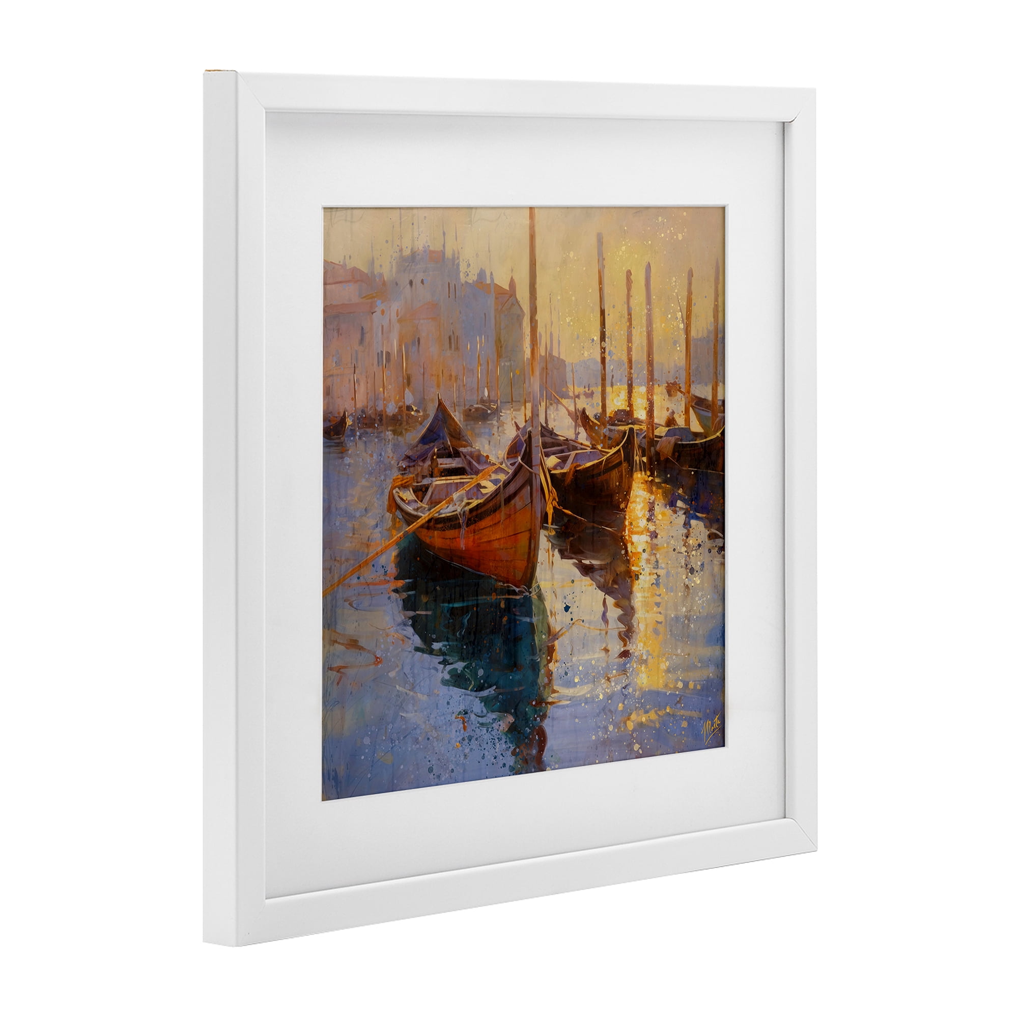 Stupell Industries Speckled Venice Boats White Framed Print Under Glass, design by Marta Wiley