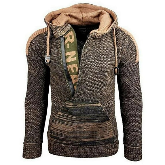 Inkach Men Fashion Fall Winter Sweater Loose Large Size Mixed Color Sweater Hooded Pullover Sweater