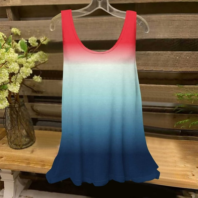 Liquidation Staron Débardeurs d'Été pour Femmes Coupe Ample Dégradé Col Rond Hauts Décontractés Doux Basiques Débardeurs Fluides Sans Manches Blouses Chemises