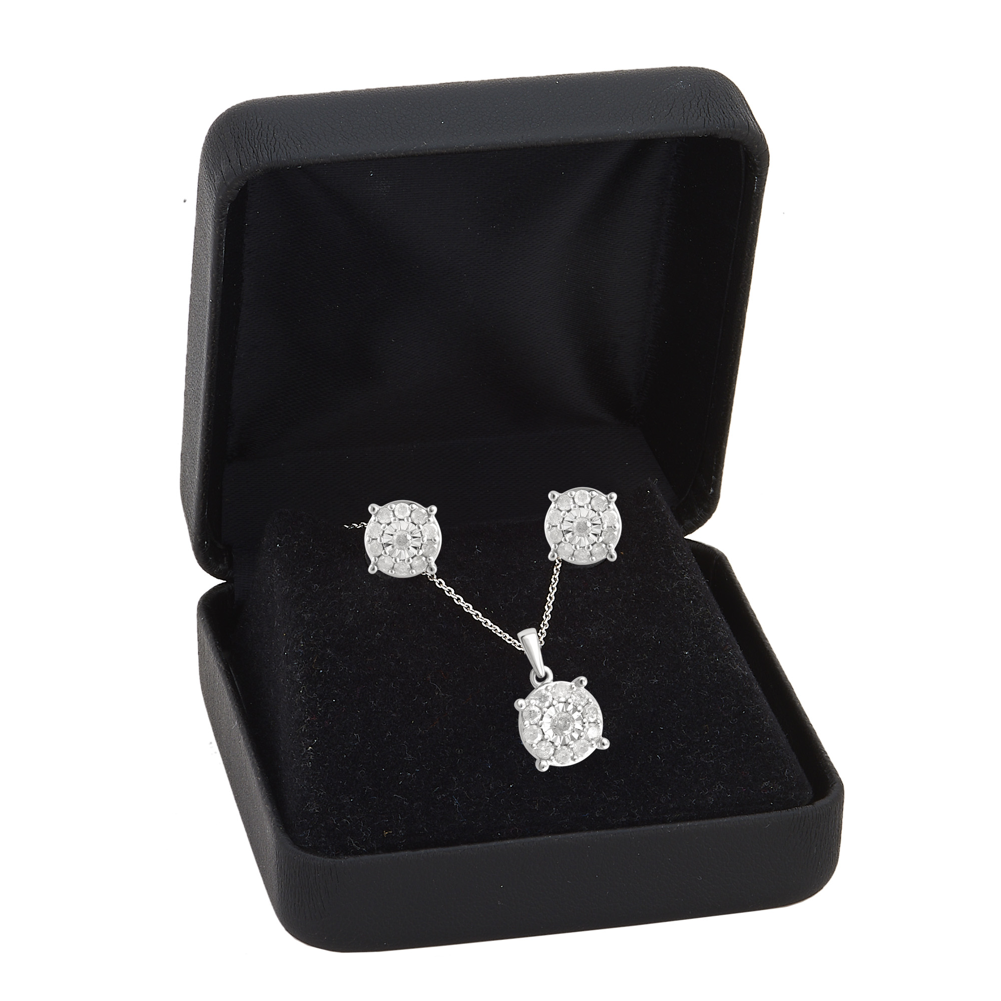 Arista 1.00 Carat T.W Diamond Earrings and Pendant 2 Piece in Sterling Silver Jewelry Set, 18" (I-J, I2-I3)