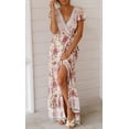 thumbnail image 4 of Women's Bohemian Floral Printed Wrap V Neck Short Sleeve Split Beach Party Maxi Dress, 4 of 8