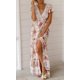 thumbnail image 4 of Vestido largo de fiesta en la playa con abertura y manga corta con cuello en V y estampado floral bohemio para mujer Ormromra  WMZY-781-5, 4 of 8