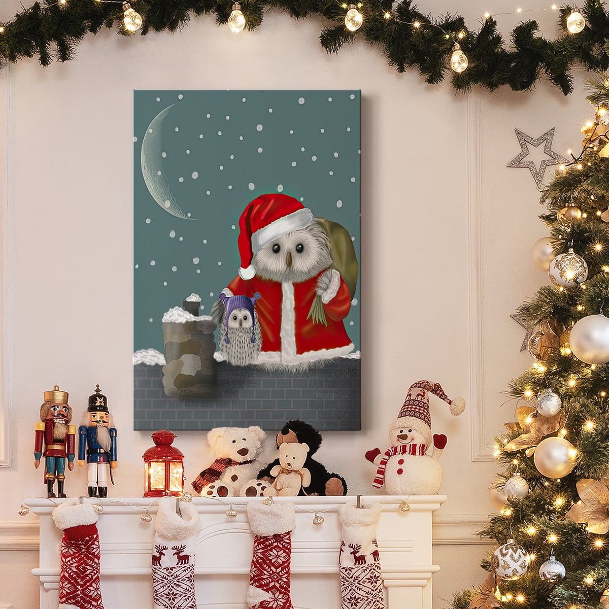 Christmas Santa Owl- Gallery Wrapped Canvas
