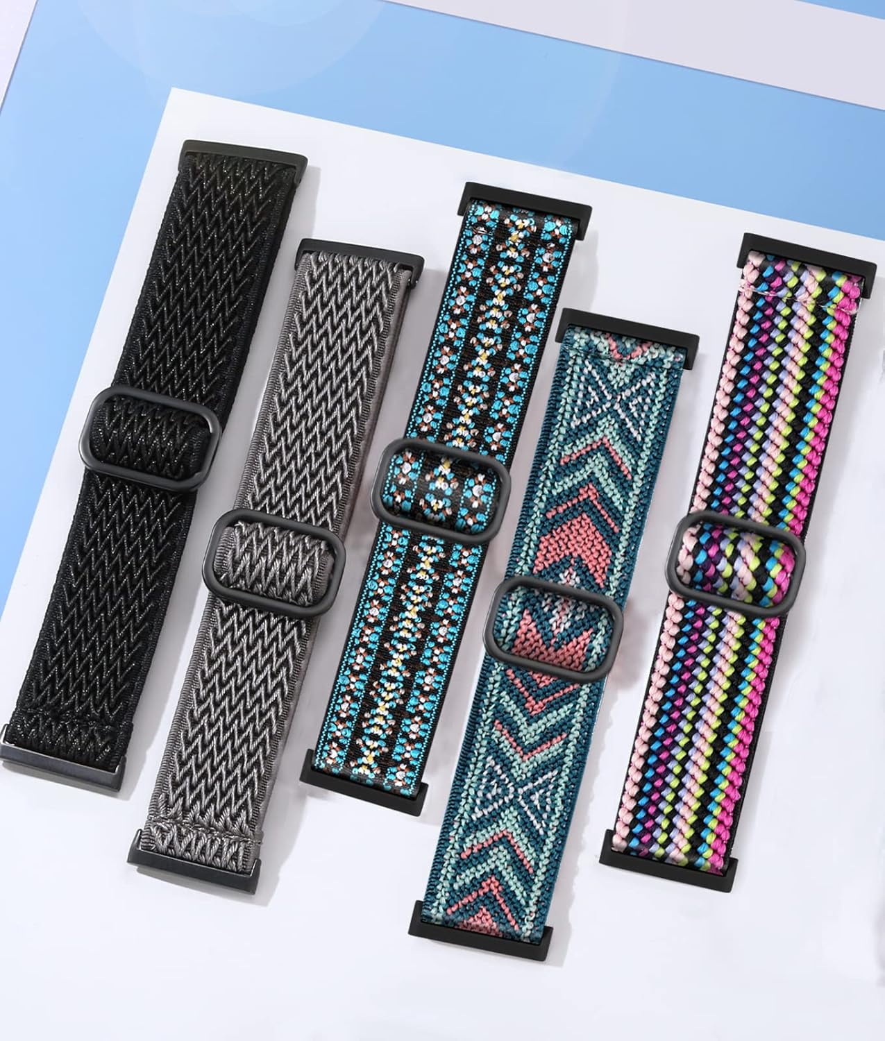 REQO 10 Pack for Fitbit Versa 3 Bands/Fitbit Versa 4 Band/Fitbit Sense Bands for Men Women, Adjustable Stretchy Solo Loop Elastic Nylon Sport Strap for SmartWatch Replacement