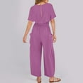 thumbnail image 4 of Kmdttou Clearance Under 10$! Women's Women's New Summer Solid Color Casual Cotton Linen Jumpsuit With Pockets Short-sleeved Wide-legged Pants Jumpsuit Pants on Clearance!, 4 of 8