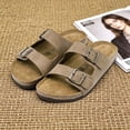 thumbnail image 5 of Mens Suede Flat Sandals Cork Footbed Slides 2 Straps Adjustable Buckle Slip On Summer with Comfort Shoes, 5 of 6