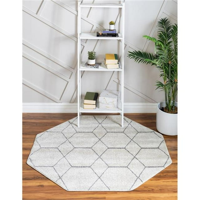Unique Loom 3151507 7 ft. 10 in. x 7 ft. 10 in. Geometric Trellis Frieze Octagon Rug, Ivory