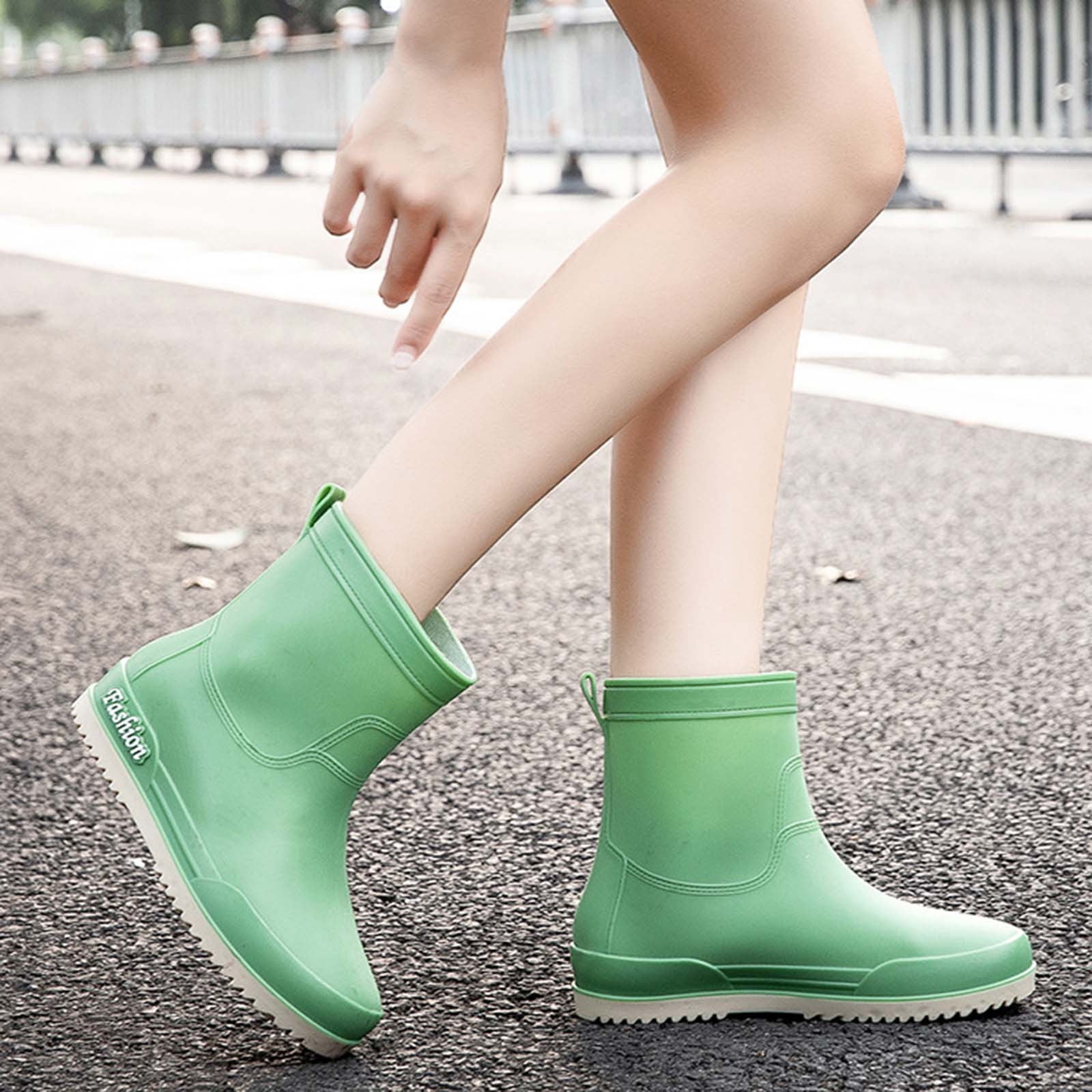 Dpityserensio Women's Fashion Casual Spring And Summer Japanese Style Rainy Day Wear Solid Color Waterproof Non-Slip Mid-Tube Rain Boots
