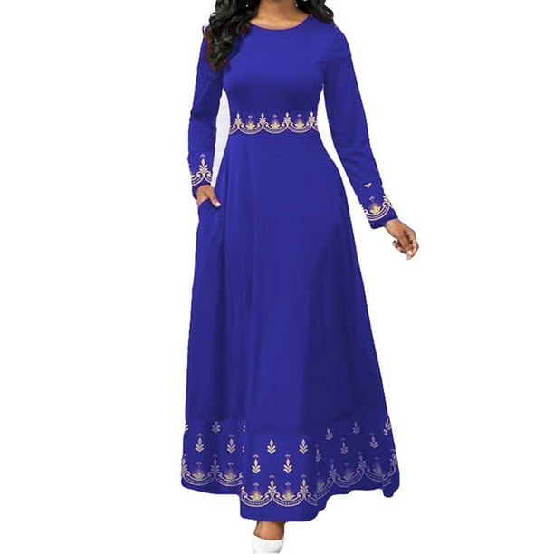 HAWEE Women's Formal Long Sleeve O-Neck Maxi Dress Evening Cocktail