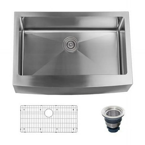 30 in. Farmhouse Single Basin Stainless Steel Kitchen Sink with Apron Front Drain Assembly & Fitted Basin Rack