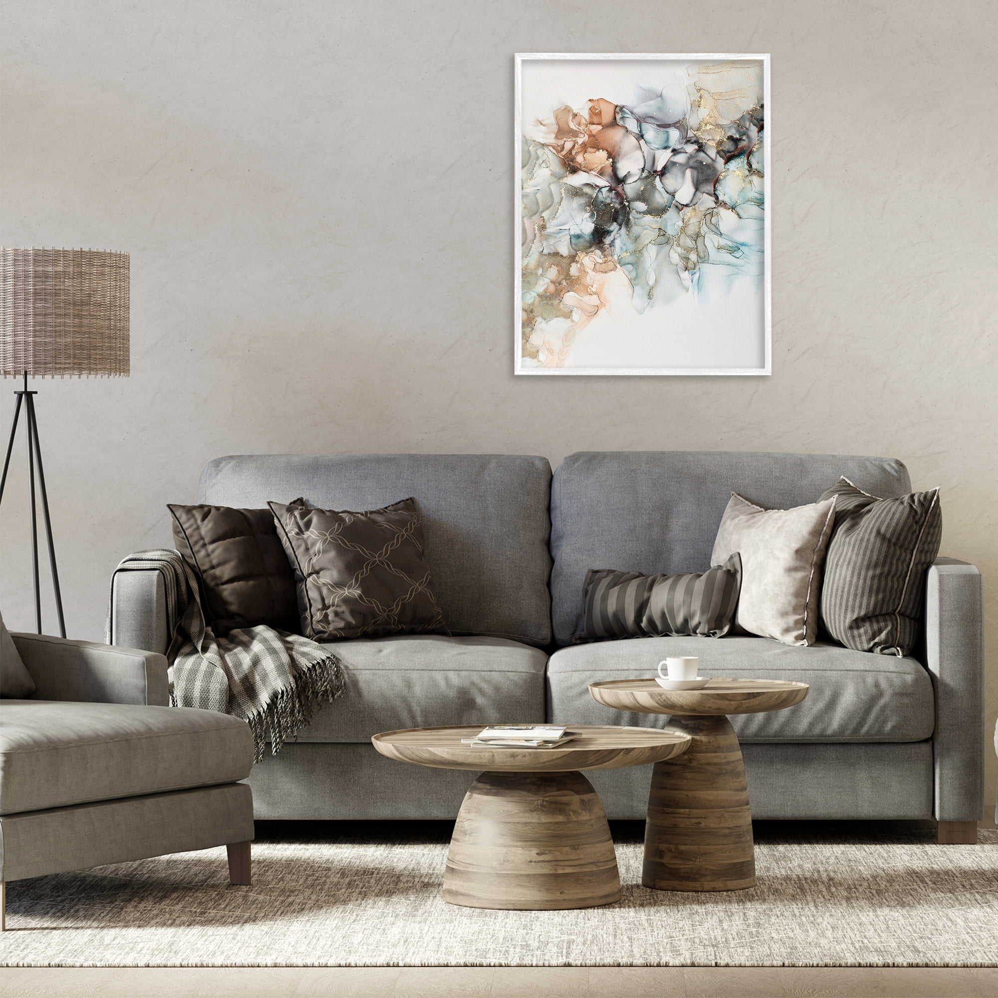 Stupell Industries Fluid Abstract Glam Detail Abstract Painting White Framed Art Print Wall Art, 24 x 30