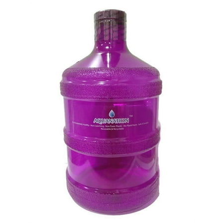 AquaNation 1 Gallon BPA FREE Reusable Chemical Free Plastic Drinking Water Big Mouth Bottle Jug Container with Holder Drinking Canteen (Purple)