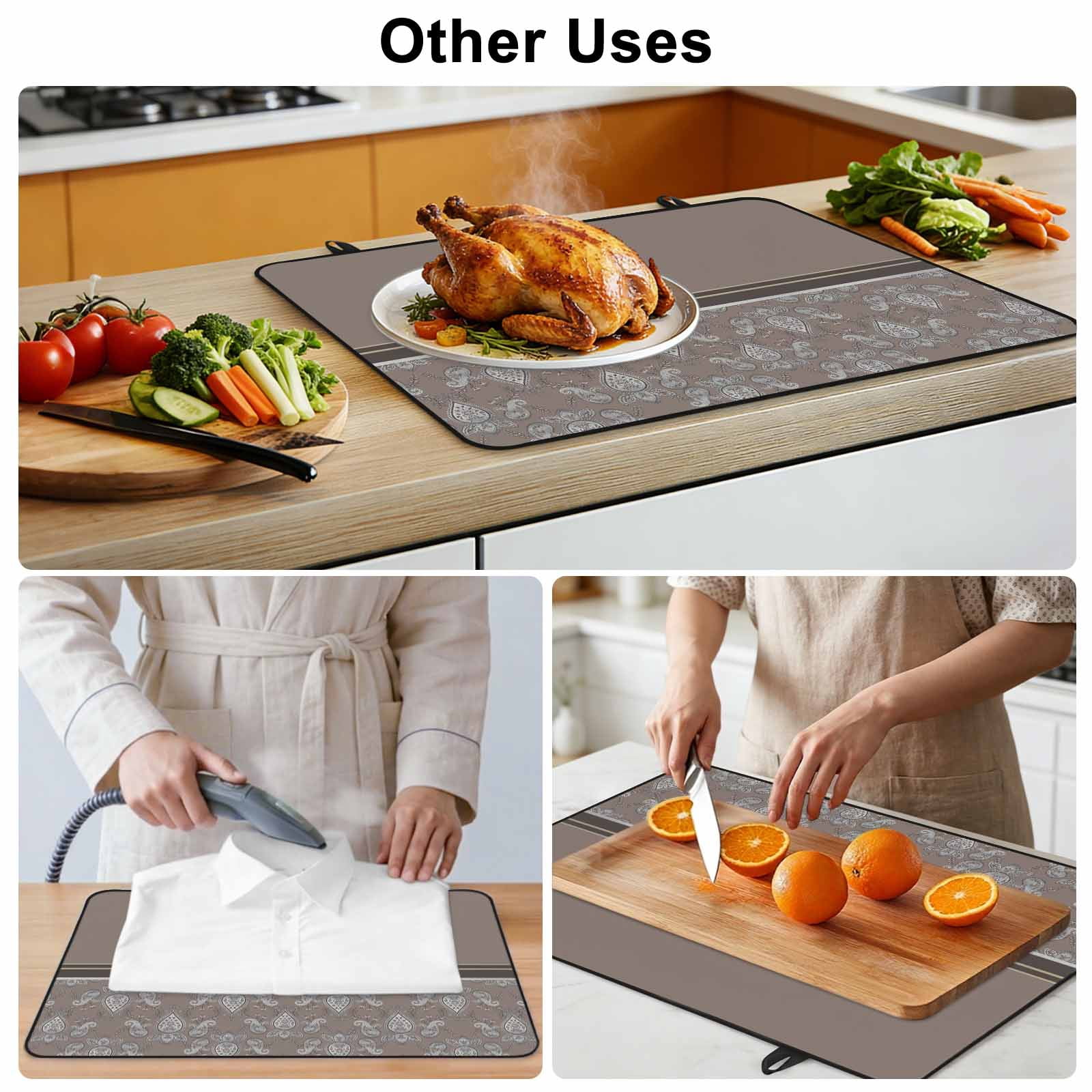 Boho Brown Flower Stove Top Cover for Electric Stove, Heat-proof & Non Slip Glass Top Stove Cover Protector, Abstract Bohemia Pesley Floral Kitchen Flat Cooktop Rubber Mat 24x21 Inches