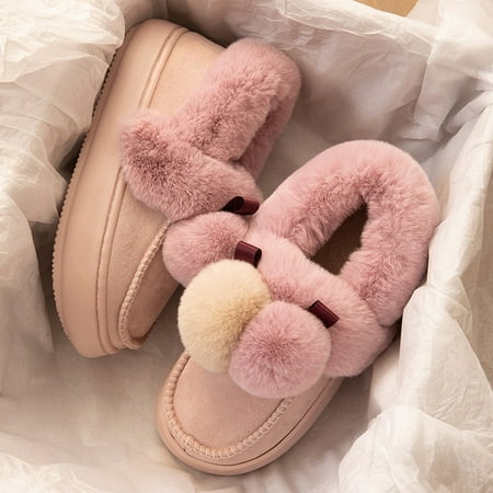 

CoCopeanut Winter Plush Warm Cotton Slippers Household Non-slip Women Shoes Fashion Snow Boots Couple Cotton Shoes Leisure Thick Bottom