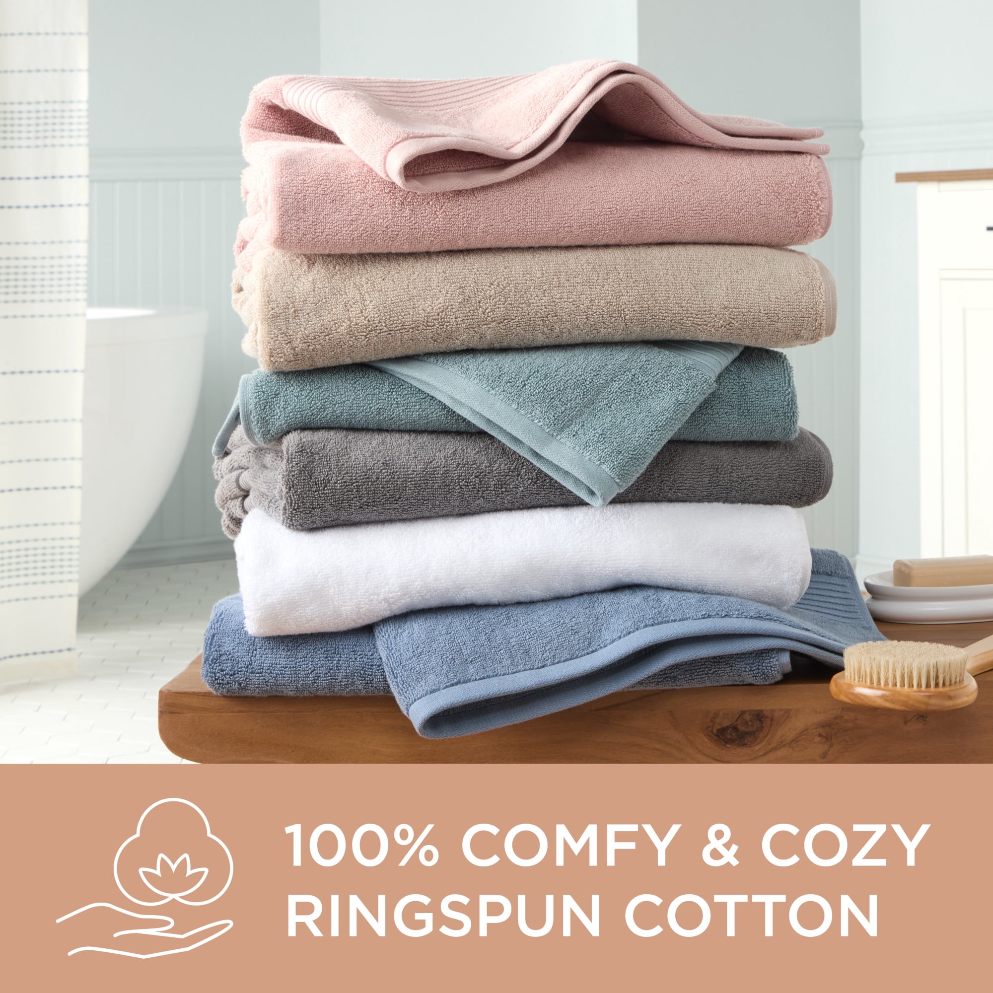 TOWN & COUNTRY EVERYDAY 4-Piece Solid Dobby Border Bath Towel Set, 30"x58", 100% Cotton, Plush & Absorbent 650GSM, Aqua Blue